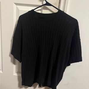 Black Textured Short Sleeve Knit Top M